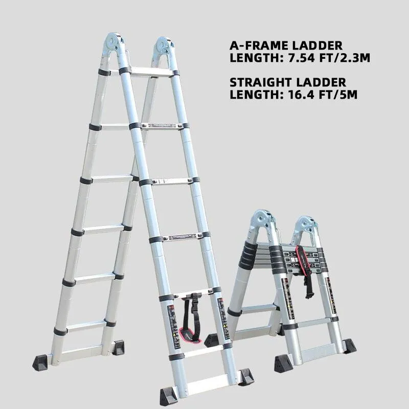 10.5 FT Multi-Position Aluminum Ladder A-Frame/ Straight Multi-purpose Ladder For Home/Garden Work Telescoping Extension Ladder For Outdoor Indoor Use