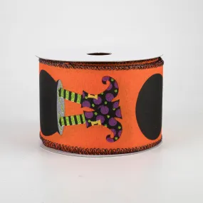 2.5" Cauldron Witch Legs Satin Ribbon: Orange (10 Yards)