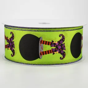 2.5" Cauldron With Witch Legs Ribbon: Green (50 Yards)