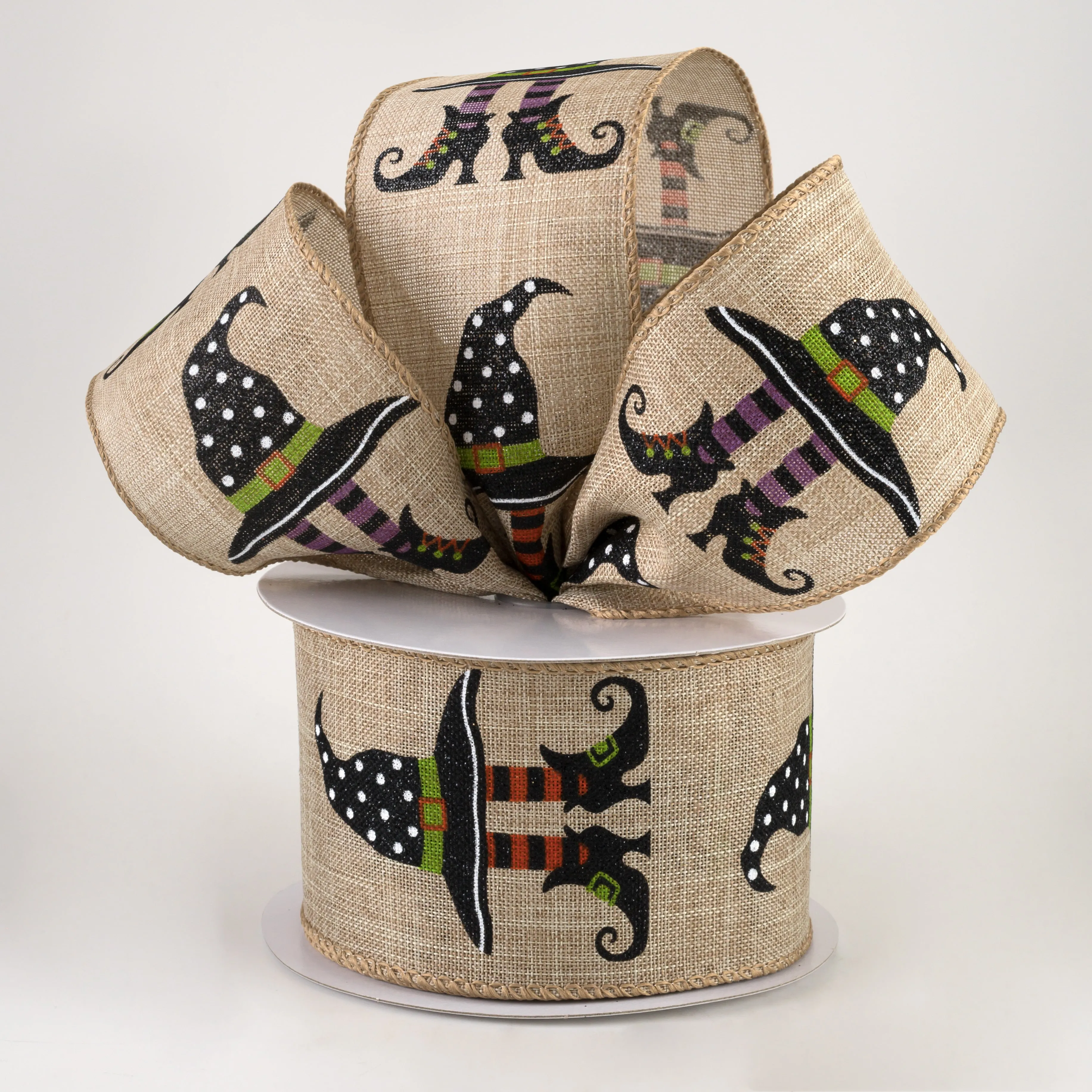 2.5" Witch Hat With Legs Linen Ribbon: Natural (10 Yards)