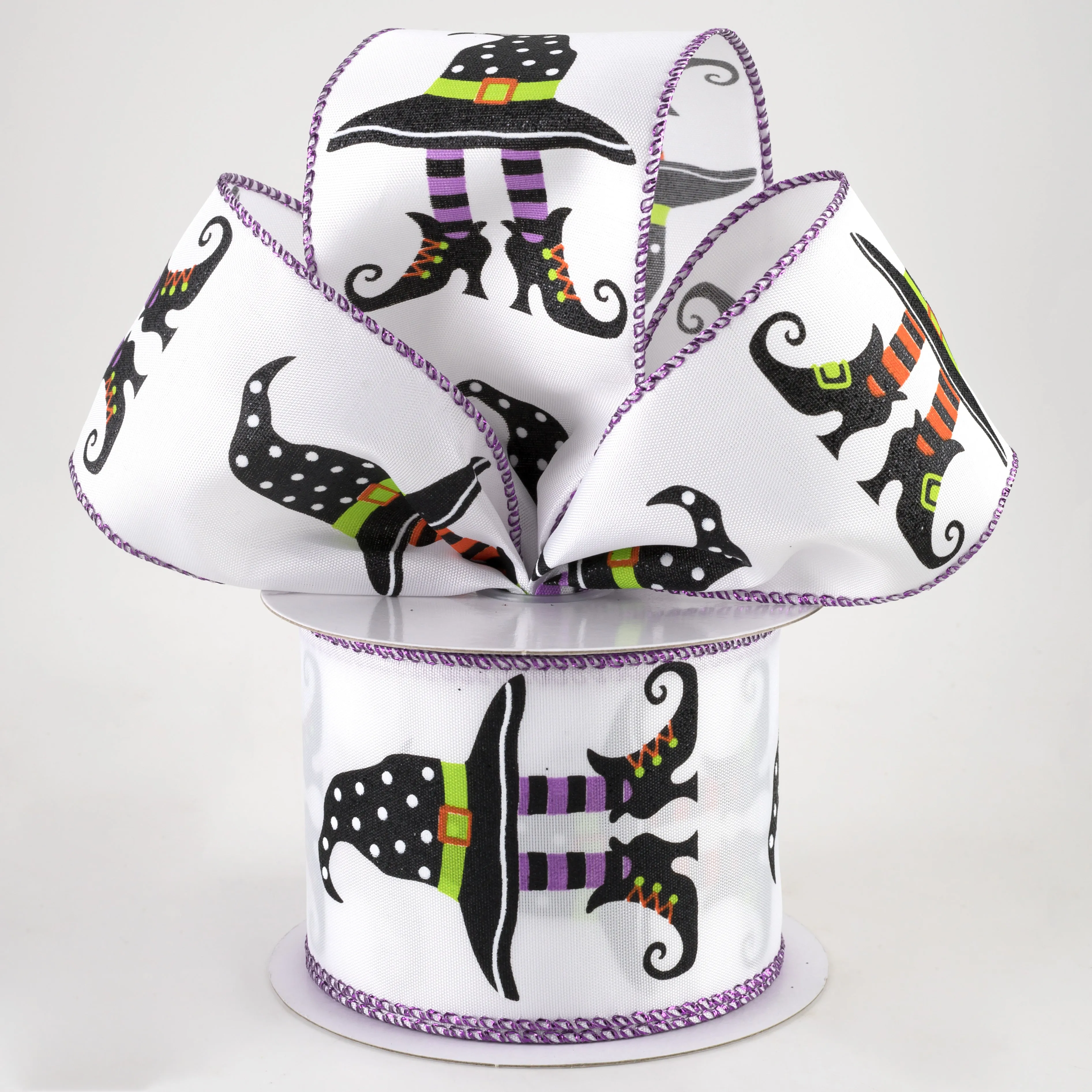 2.5" Witch Hat With Legs Satin Ribbon: White (10 Yards)