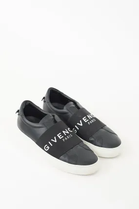 Black & White Leather Urban Street Logo Band Sneaker