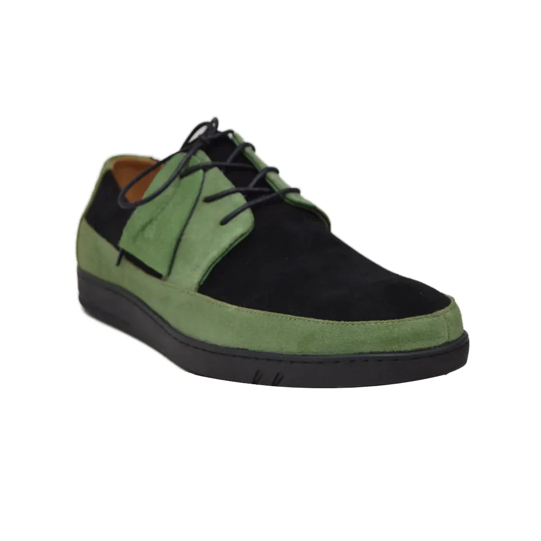 British Walkers Westminster Vintage Bally Style Men's Black and Green Leather and Suede Low Top Sneakers