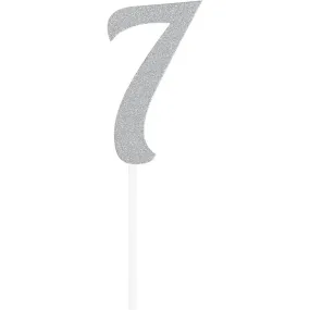 Bulk Number 7 Silver Glitter Cake Toppers (12 per Case)