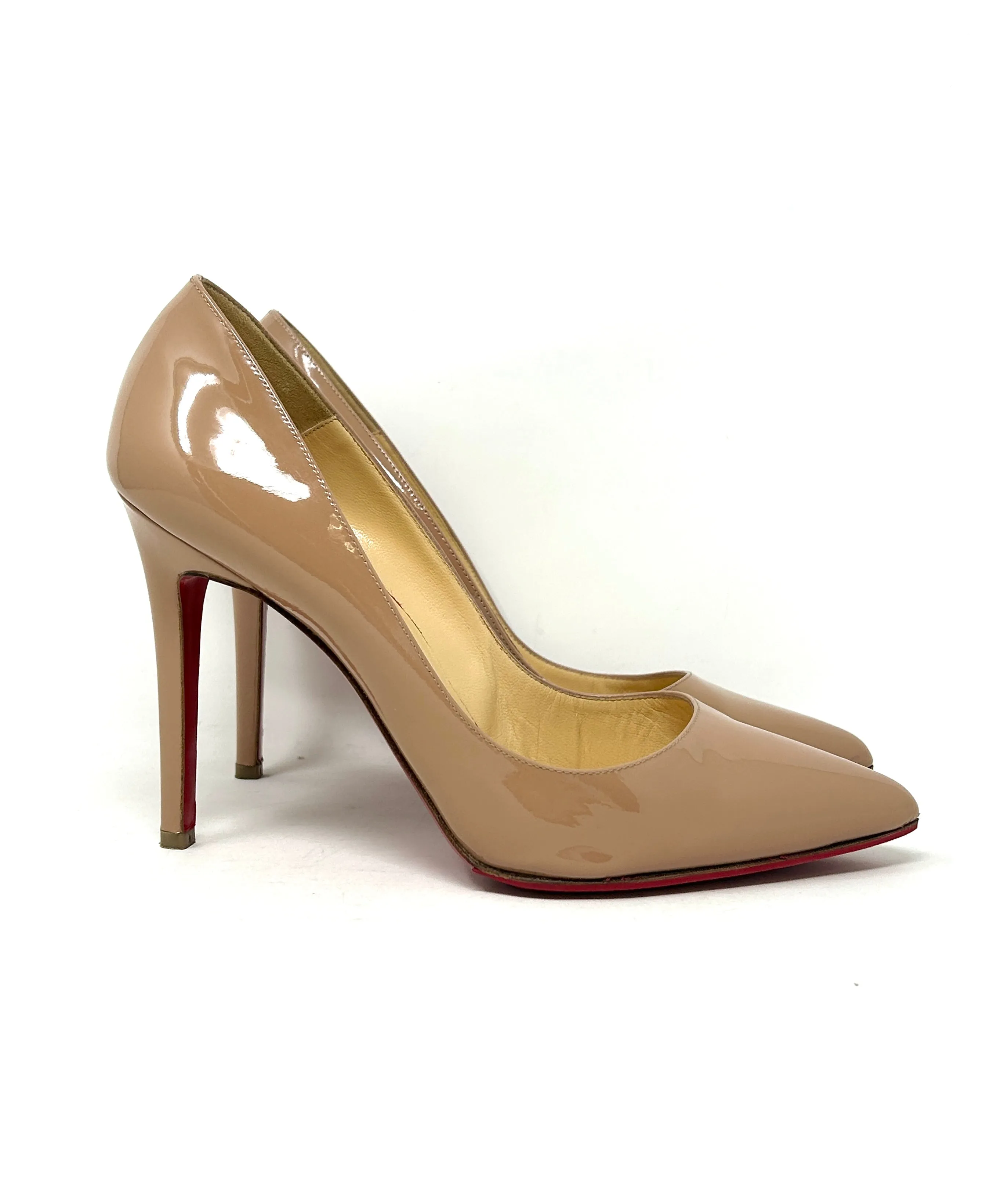 Christian Louboutin Pigalle 100 Nude Patent Leather Pump Heels 39 UK 6