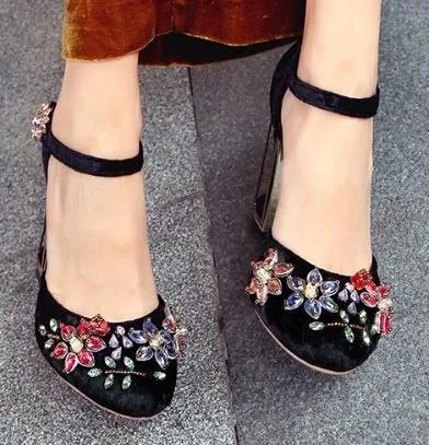 Embellished Caged-Heel Velvet Pumps