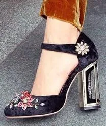 Embellished Caged-Heel Velvet Pumps