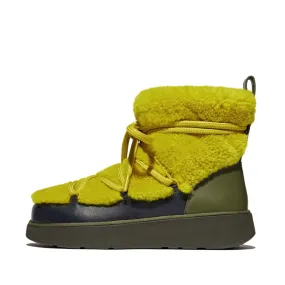 FitFlop Gen FF x Roksanda Curly Shearling Lace Ankle Boots Chartreuse Mix