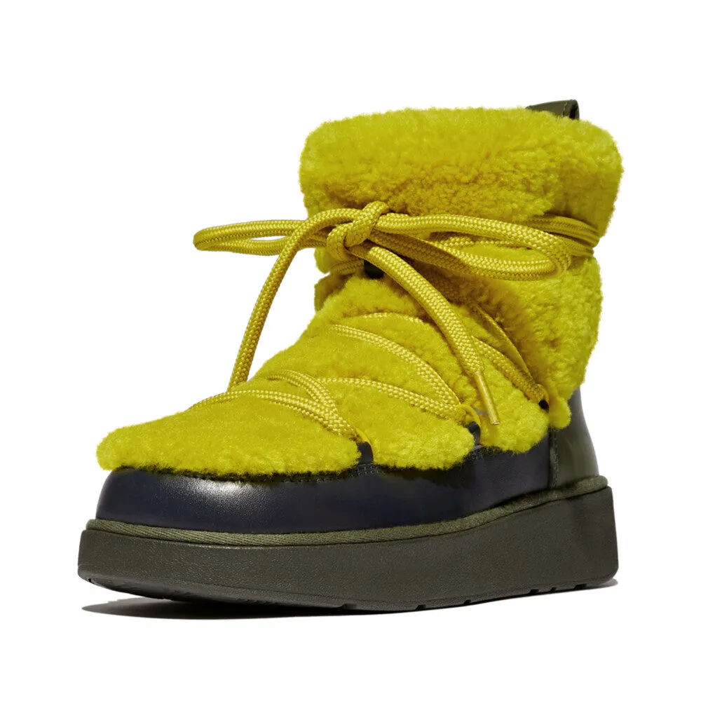 FitFlop Gen FF x Roksanda Curly Shearling Lace Ankle Boots Chartreuse Mix