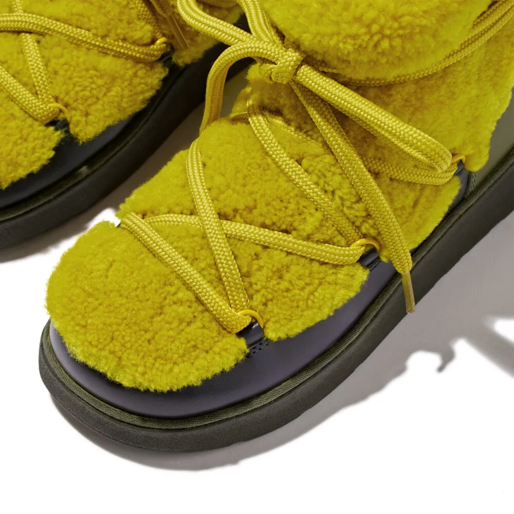 FitFlop Gen FF x Roksanda Curly Shearling Lace Ankle Boots Chartreuse Mix