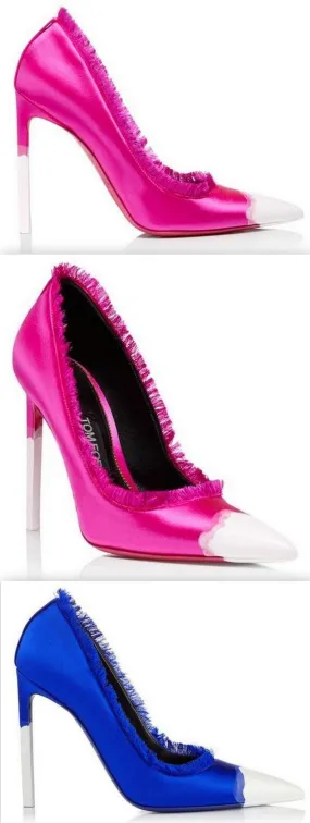 Frayed Satin Pumps - Fuchsia Pink or Blue