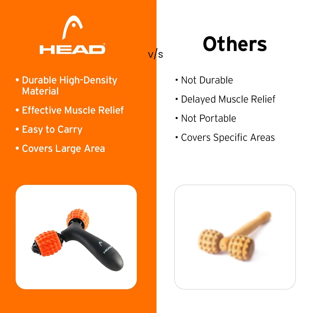 HEAD Deep Tissue Massage Roller | Foam Roller For Neck Pain Relief | Massage Roller for Exercise Gym | Full Body Massager | Trigger Point Therapy | Home & Gym Fitness | Two Acupressure Wheels- Orange