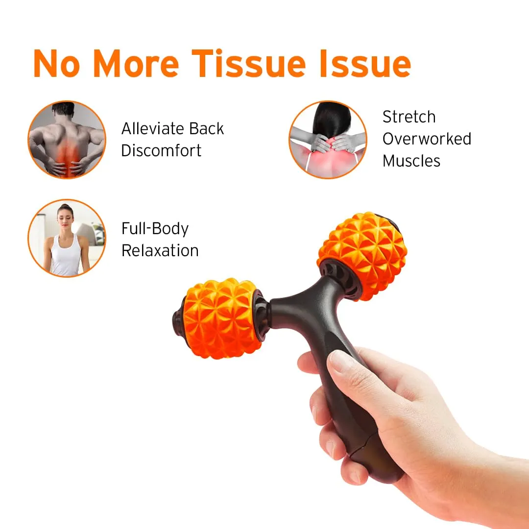 HEAD Deep Tissue Massage Roller | Foam Roller For Neck Pain Relief | Massage Roller for Exercise Gym | Full Body Massager | Trigger Point Therapy | Home & Gym Fitness | Two Acupressure Wheels- Orange