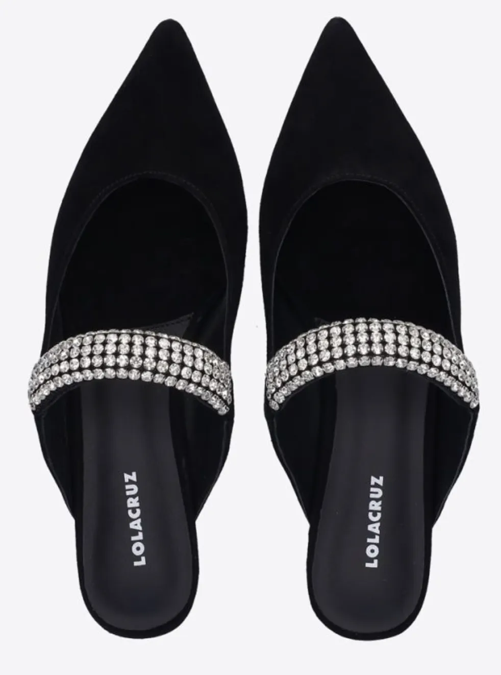 Lola Cruz Bliza Velvet Black Crystals Ballet Flats