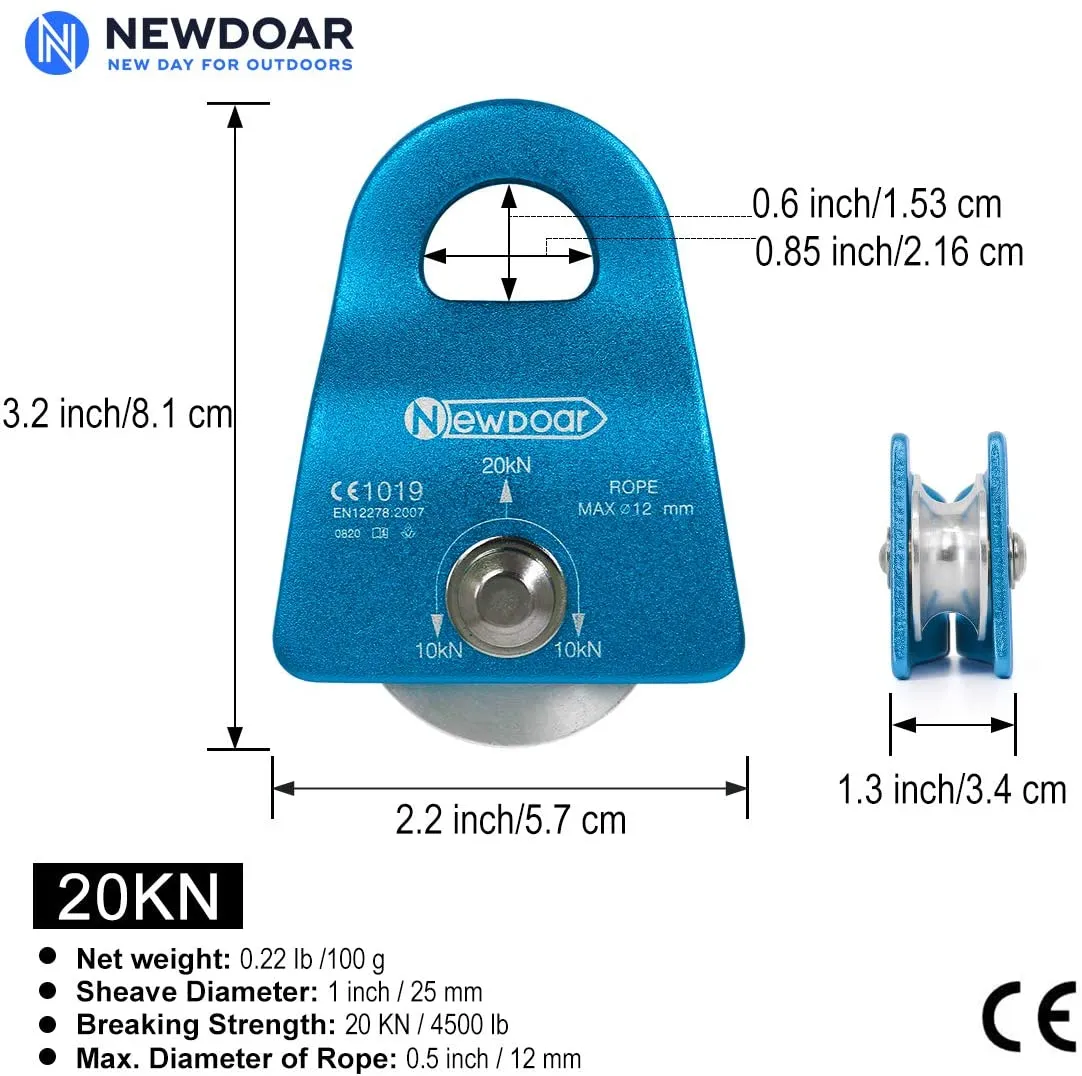 NewDoar CE Certified 20kN Micro Pulley Fixed Side Trolley for Climbing Rescue