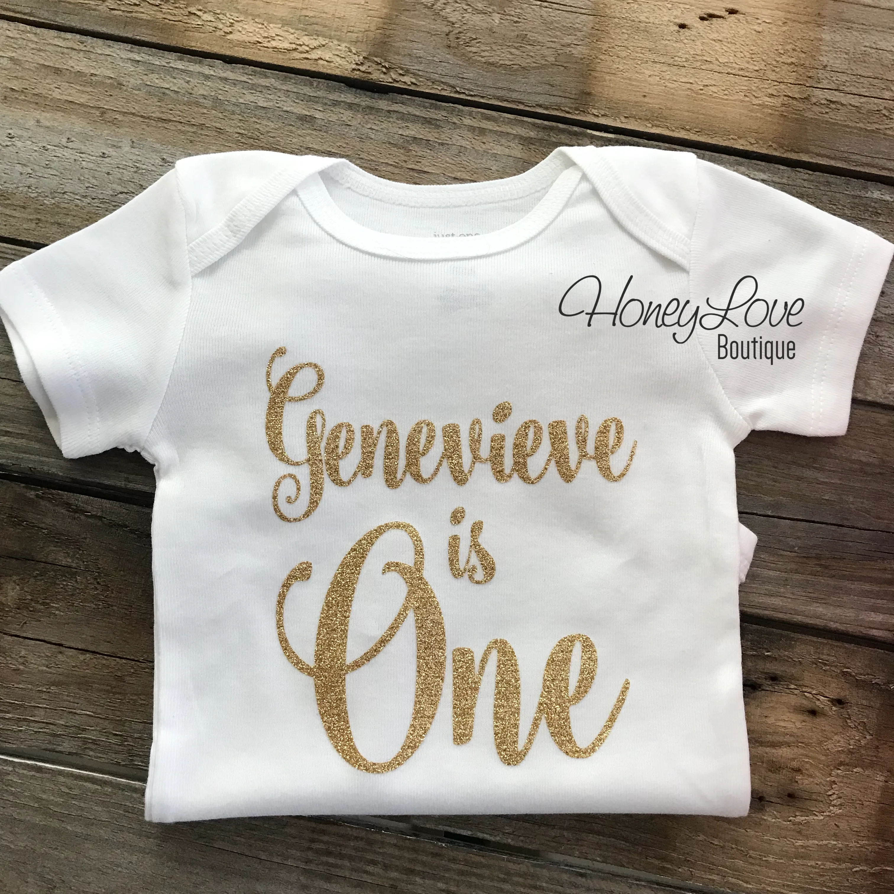 Personalized 1st Birthday Bodysuit - Silver/Gold Glitter