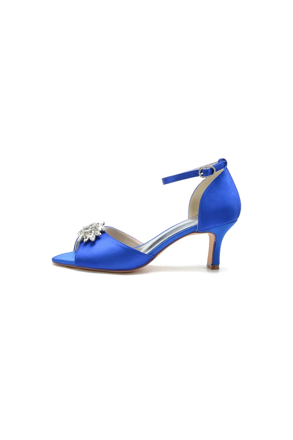 Royal Blue Satin Pump with Crystal Flower Accent