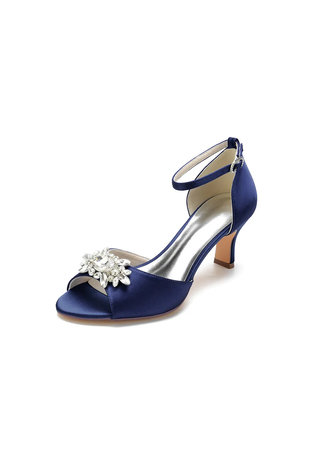 Royal Blue Satin Pump with Crystal Flower Accent