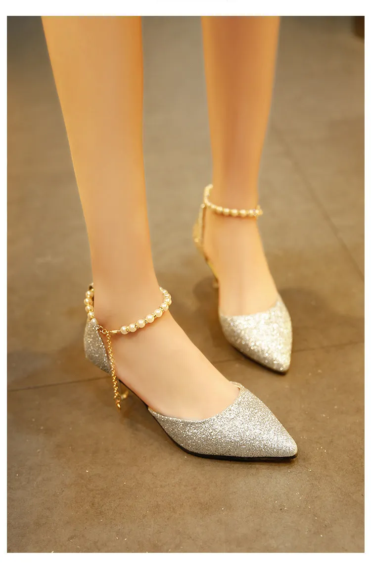 Sexy Pointed toe Breathable Pearl High heels