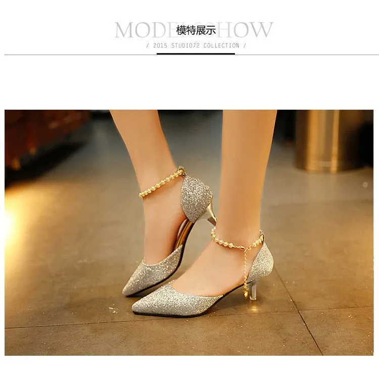 Sexy Pointed toe Breathable Pearl High heels