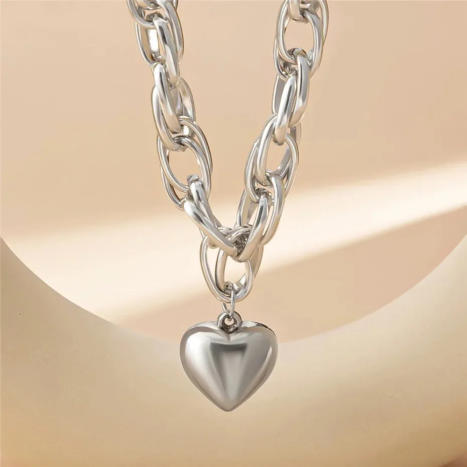 SHP Golden High Quality Punk Big Heart Pendant Necklace