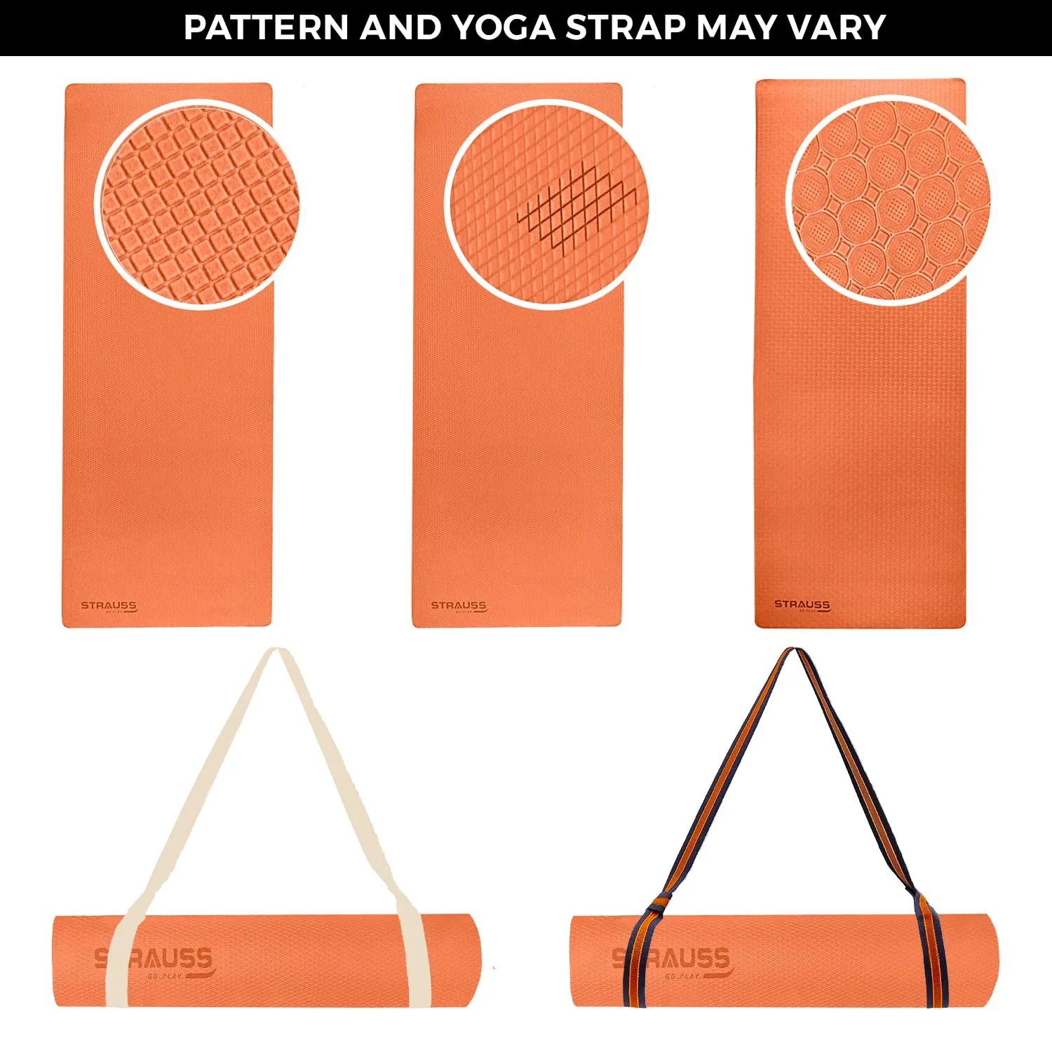 Strauss TPE Yoga Mat | Exercise Mat For Home Workout, Gym and Yoga Sessions | Anti Slip Gym Mat | Workout Mat For Men, Women and Kids | Yoga Mat With Carry Strap | Thickness: 8MM,(Orange)