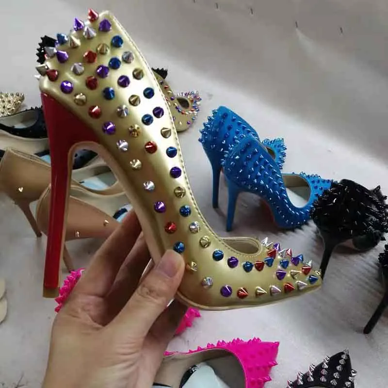 Women Spikes Pumps High Heels Ripped Shoes Slip on Party Stiletto