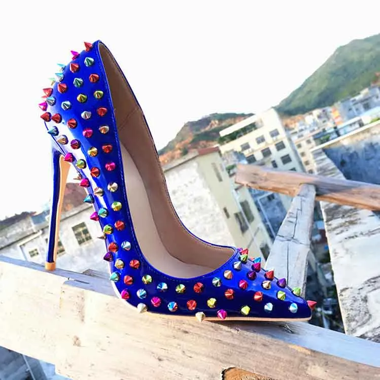 Women Spikes Pumps High Heels Ripped Shoes Slip on Party Stiletto