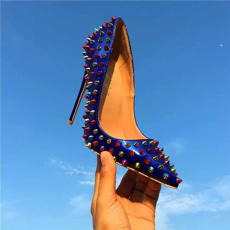 Women Spikes Pumps High Heels Ripped Shoes Slip on Party Stiletto