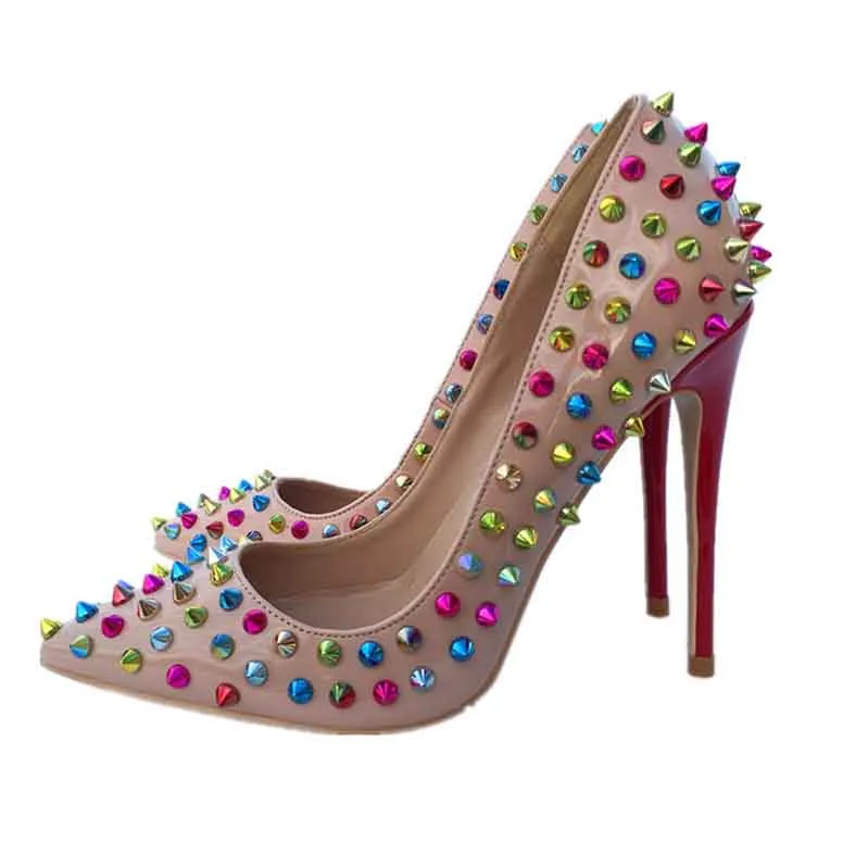 Women Spikes Pumps High Heels Ripped Shoes Slip on Party Stiletto