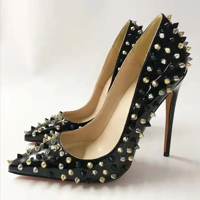 Women Spikes Pumps High Heels Ripped Shoes Slip on Party Stiletto