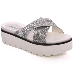 Womens ‘Carie’ Glittery Crossover Slippers