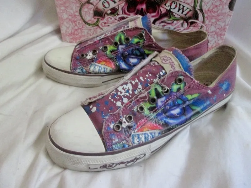 Womens ED HARDY TIEDYE Lowrise Sneaker Trainer Sports Shoe 9 PURPLE