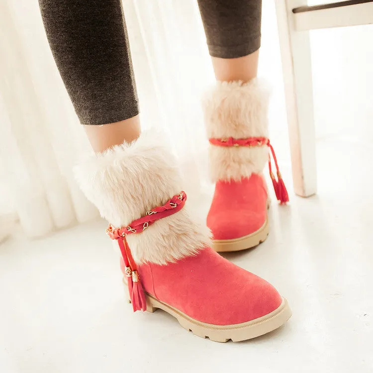 Women's Furry Metal Chains Tassel Short Boots