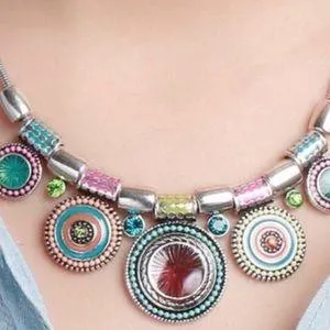 Women's Necklace Silver Vibrant Bold Colors