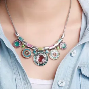 Women's Necklace Silver Vibrant Bold Colors