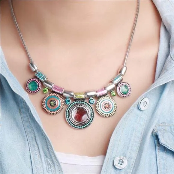 Women's Necklace Silver Vibrant Bold Colors