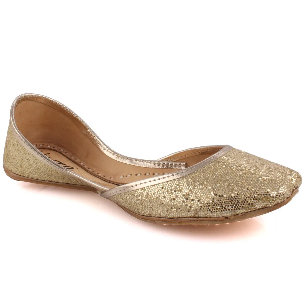 Womens ‘Ravchi’ Glittering Slip on Leather Indian Khussa