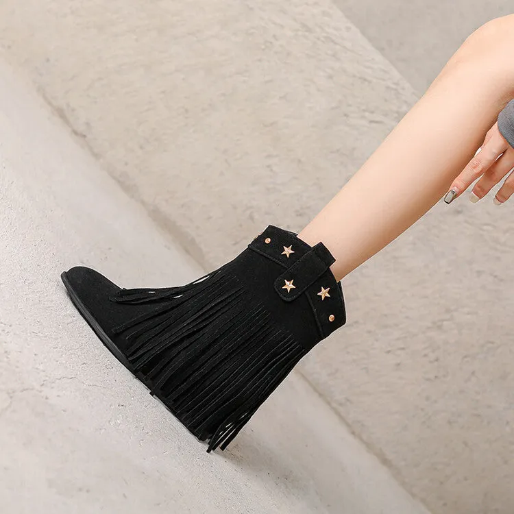 Women's Tassel Round Toe Wedge Heel Short Boots Boots