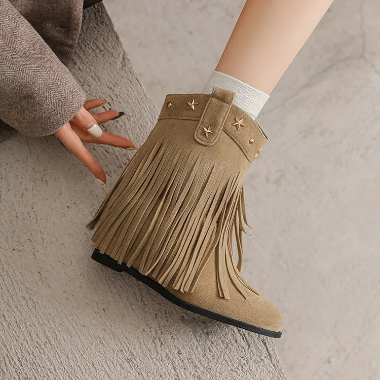 Women's Tassel Round Toe Wedge Heel Short Boots Boots